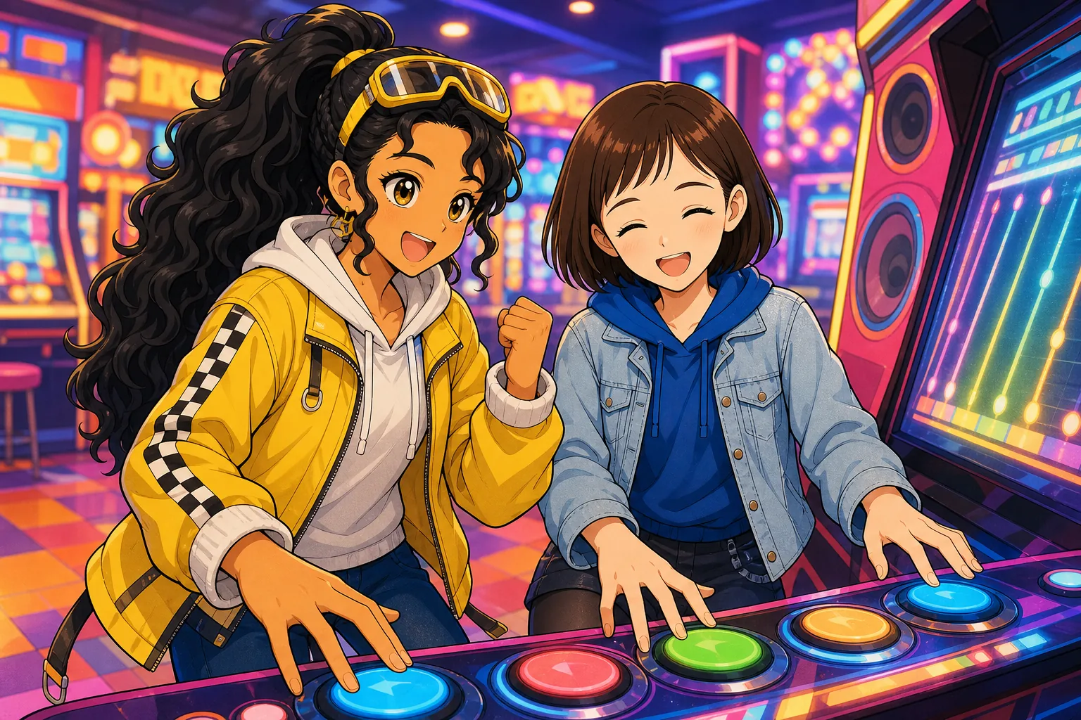 黒崎サニー、栗原せながゲームセンターで協力プレイを楽しむ様子