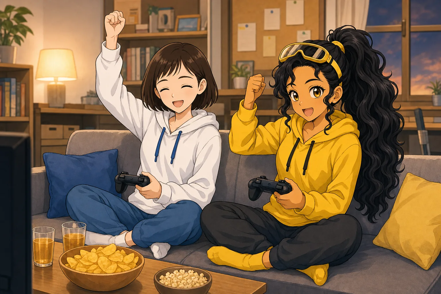 栗原せな、黒崎サニーが部室で協力ゲームを楽しむ様子